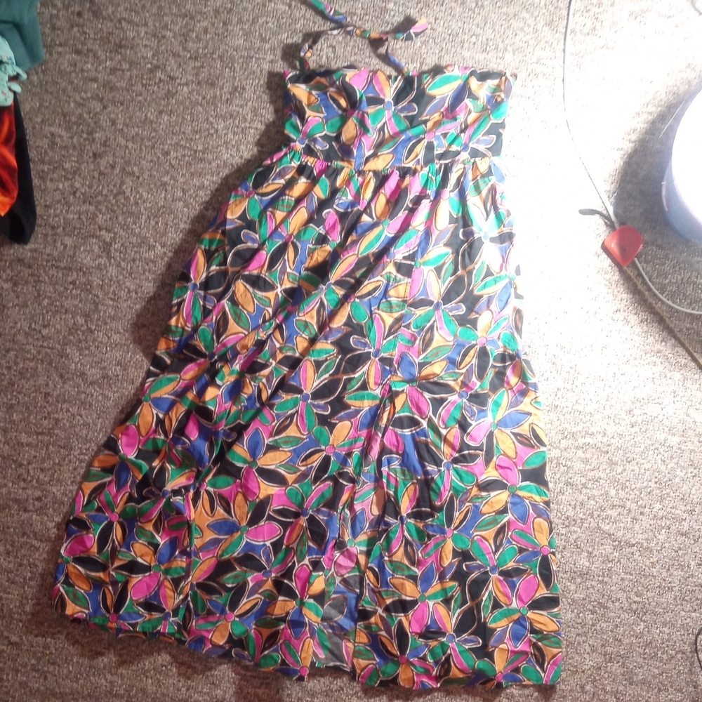 Colorful Leaf Print Maxi Dress